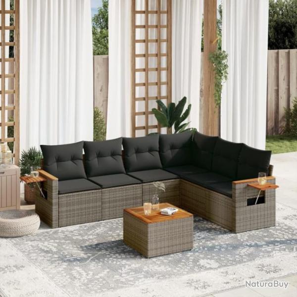 Salon de jardin avec coussins 7 pcs gris rsine tresse