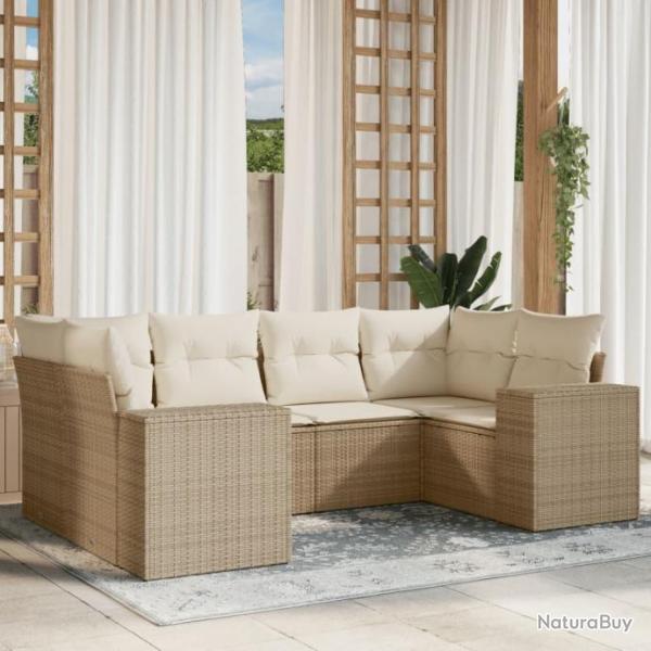 Salon de jardin avec coussins 6 pcs beige rsine tresse