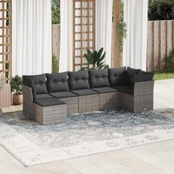 Salon de jardin avec coussins 7 pcs gris résine tressée