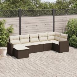 Salon de jardin avec coussins 7 pcs marron résine tressée