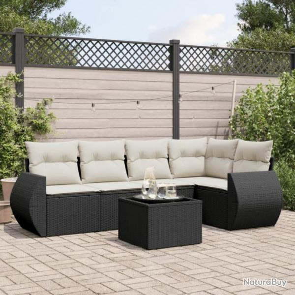 Salon de jardin 6 pcs avec coussins noir rsine tresse