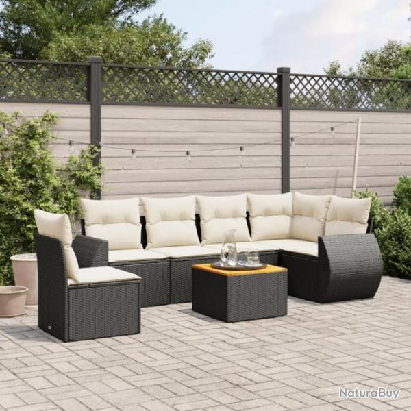 Salon de jardin 7 pcs avec coussins noir rsine tresse