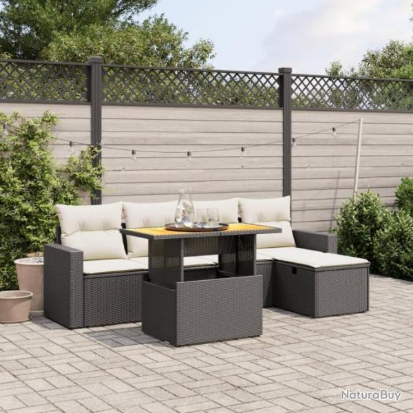 Salon de jardin 6 pcs avec coussins noir rsine tresse