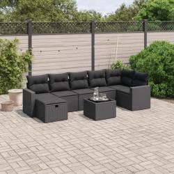 Salon de jardin 8 pcs avec coussins noir résine tressée