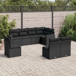 Salon de jardin 8 pcs avec coussins noir résine tressée