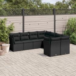 Salon de jardin 8 pcs avec coussins noir résine tressée