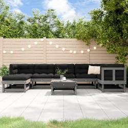 Salon de jardin 8 pcs Gris Bois de pin massif