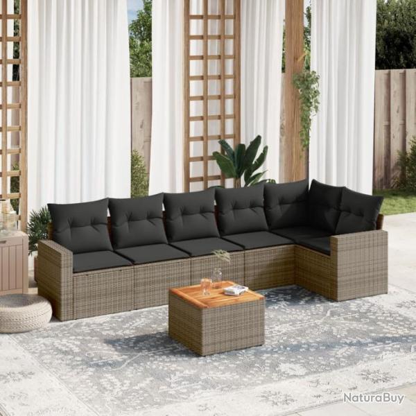 Salon de jardin avec coussins 7 pcs gris rsine tresse