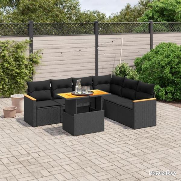 Salon de jardin 7 pcs avec coussins noir rsine tresse