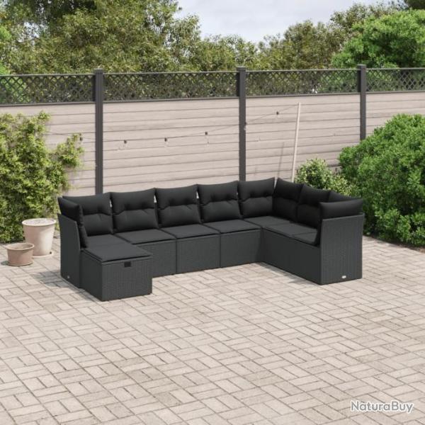 Salon de jardin 8 pcs avec coussins noir rsine tresse