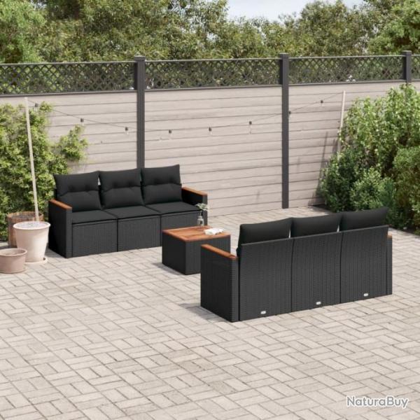 Salon de jardin 7 pcs avec coussins noir rsine tresse