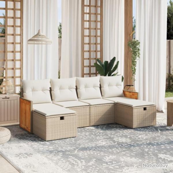 Salon de jardin avec coussins 6 pcs beige rsine tresse