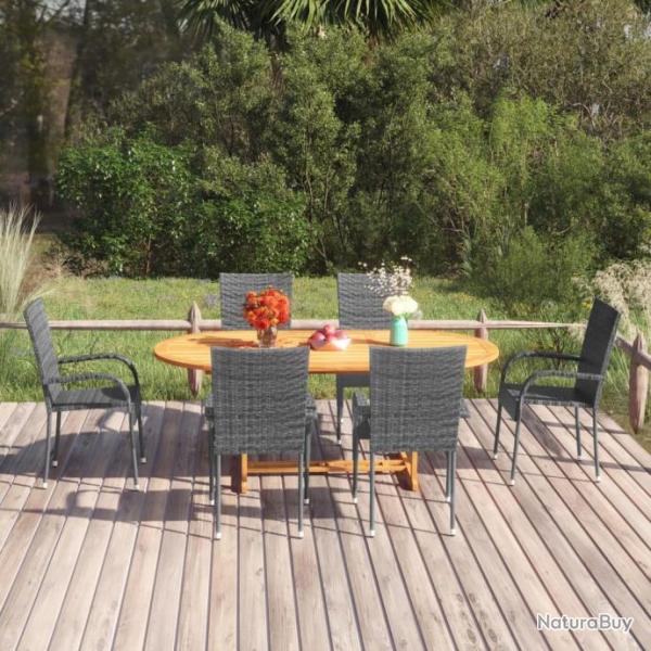 Ensemble de salle  manger de jardin 7 pcs Rsine tresse Gris