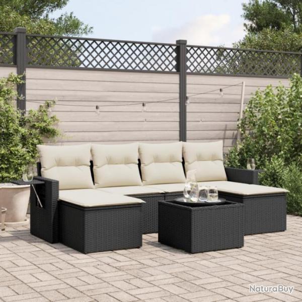 Salon de jardin 7 pcs avec coussins noir rsine tresse