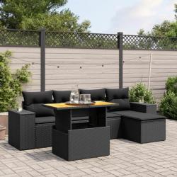 Salon de jardin 6 pcs avec coussins noir résine tressée