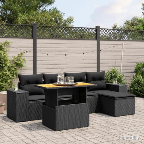 Salon de jardin 6 pcs avec coussins noir rsine tresse