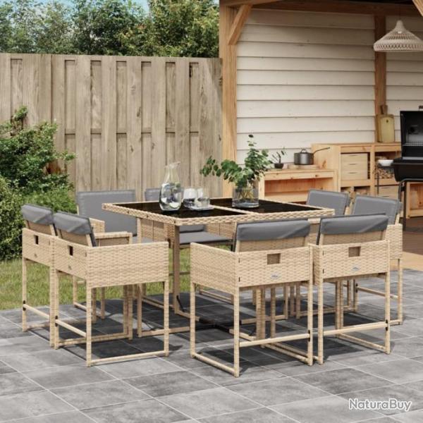 Ensemble  manger de jardin et coussins 9 pcs mlange beige