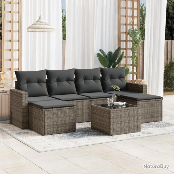 Salon de jardin avec coussins 7 pcs gris rsine tresse