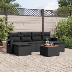 Salon de jardin 7 pcs avec coussins noir résine tressée