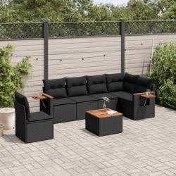 Salon de jardin 7 pcs avec coussins noir résine tressée