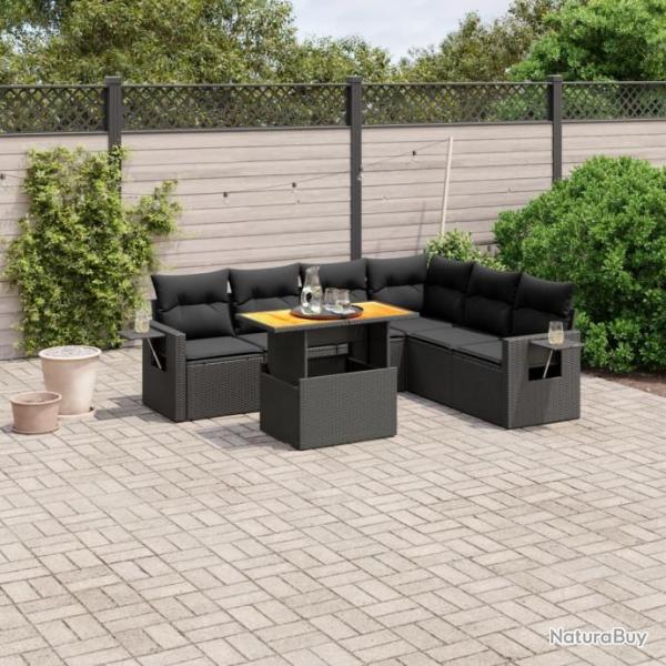 Salon de jardin 7 pcs avec coussins noir rsine tresse