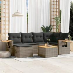 Salon de jardin avec coussins 7 pcs gris résine tressée