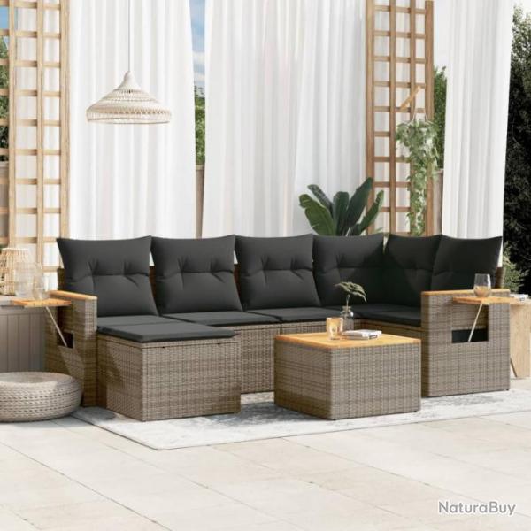 Salon de jardin avec coussins 7 pcs gris rsine tresse