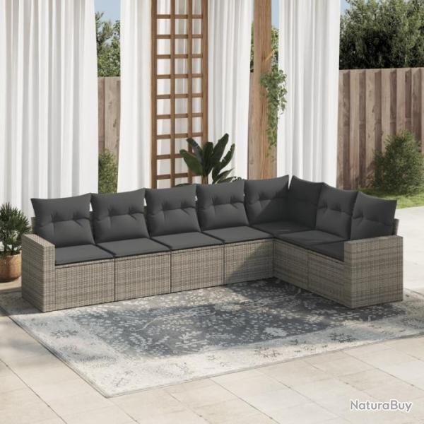 Salon de jardin avec coussins 7 pcs gris rsine tresse