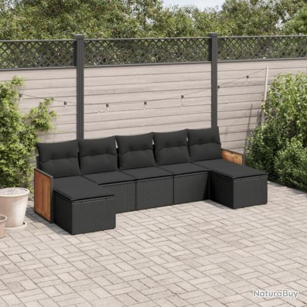 Salon de jardin 7 pcs avec coussins noir rsine tresse