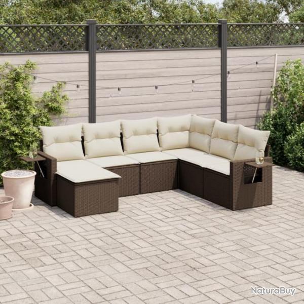 Salon de jardin avec coussins 7 pcs marron rsine tresse