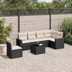 Salon de jardin 7 pcs avec coussins noir résine tressée