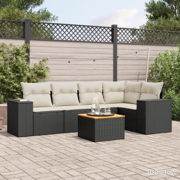 Salon de jardin 6 pcs avec coussins noir rsine tresse