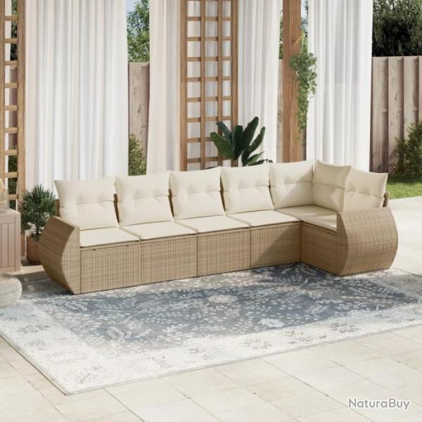 Salon de jardin avec coussins 6 pcs beige rsine tresse