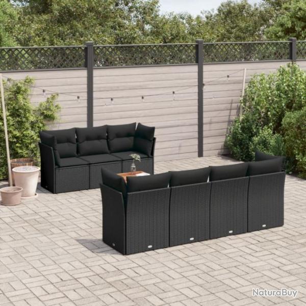 Salon de jardin 8 pcs avec coussins noir rsine tresse