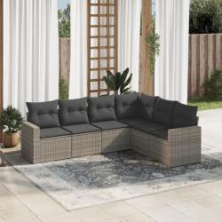 Salon de jardin 6 pcs avec coussins gris résine tressée