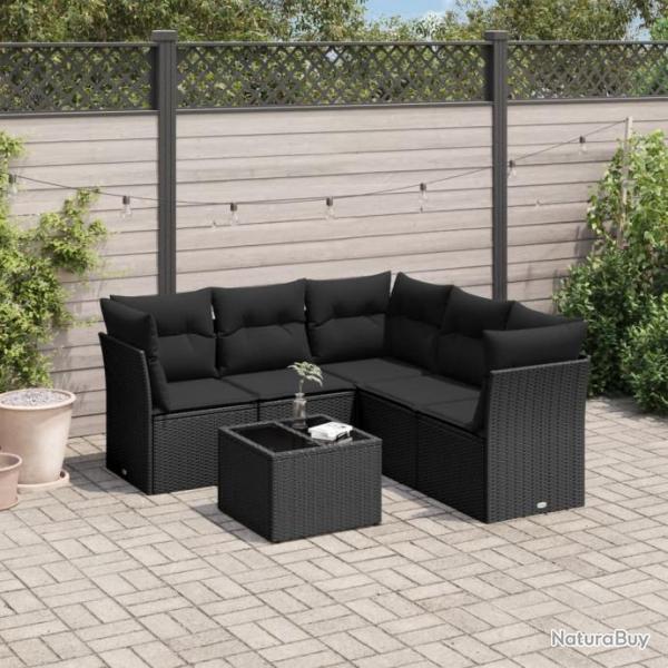 Salon de jardin 6 pcs avec coussins noir rsine tresse