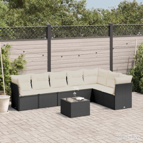 Salon de jardin 8 pcs avec coussins noir rsine tresse