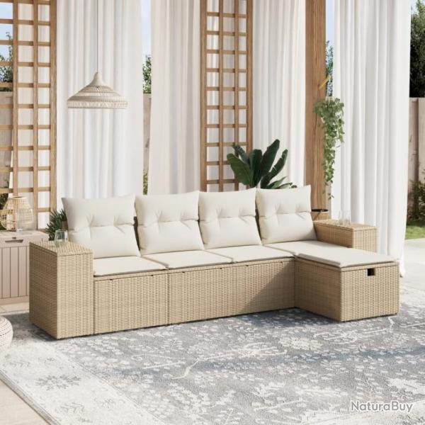 Salon de jardin avec coussins 5 pcs beige rsine tresse