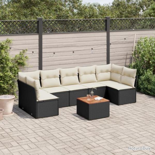 Salon de jardin 8 pcs avec coussins noir rsine tresse