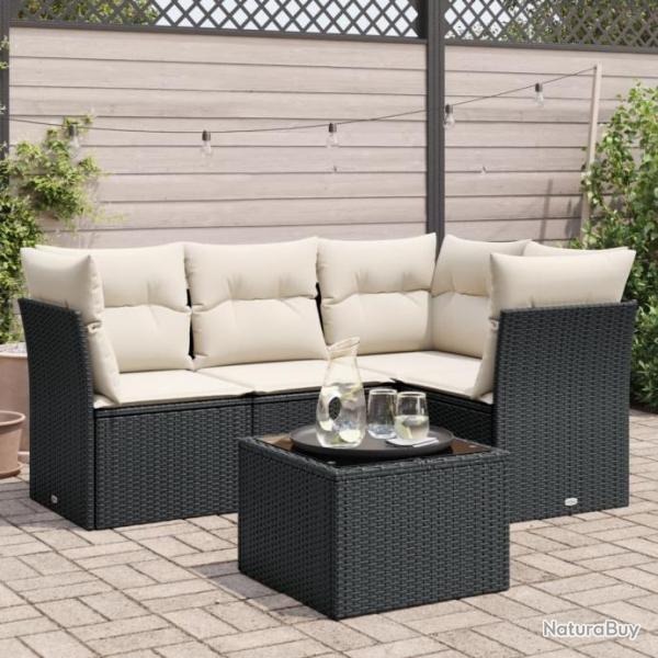 Salon de jardin 5 pcs avec coussins noir rsine tresse