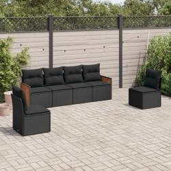 Salon de jardin 6 pcs avec coussins noir résine tressée