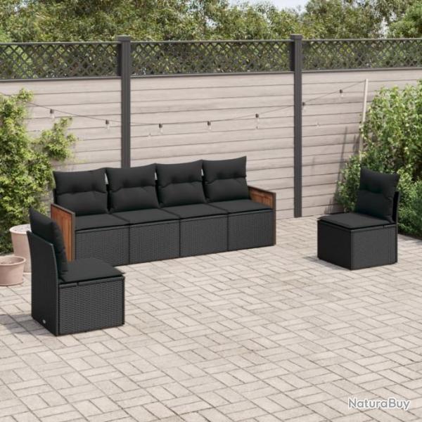 Salon de jardin 6 pcs avec coussins noir rsine tresse