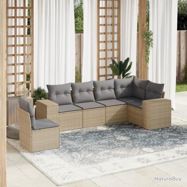 Salon de jardin avec coussins 6 pcs beige rsine tresse