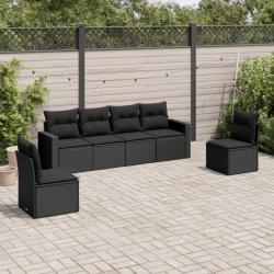 Salon de jardin 6 pcs avec coussins noir résine tressée