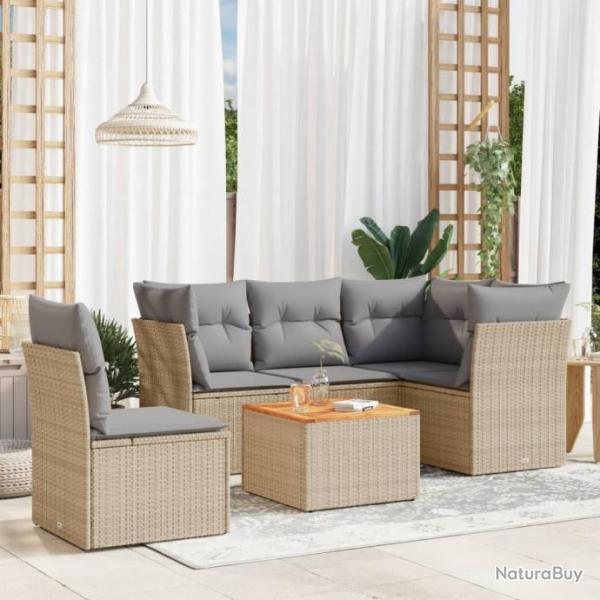 Salon de jardin avec coussins 6 pcs beige rsine tresse