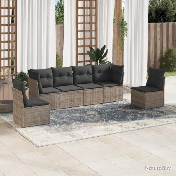 Salon de jardin 6 pcs avec coussins gris rsine tresse