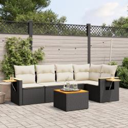 Salon de jardin 6 pcs avec coussins noir résine tressée