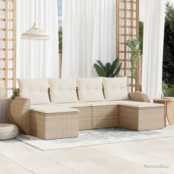 Salon de jardin avec coussins 6 pcs beige rsine tresse