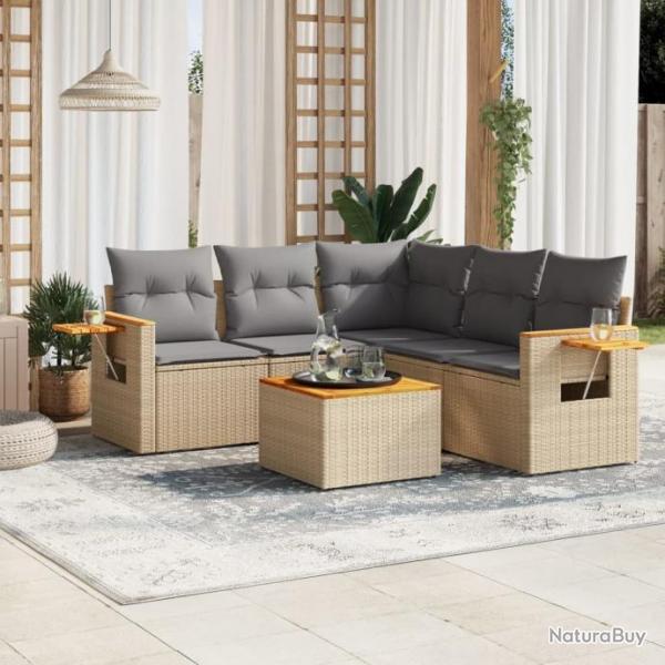 Salon de jardin avec coussins 6 pcs beige rsine tresse