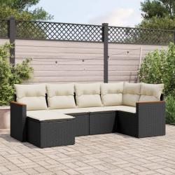 Salon de jardin 6 pcs avec coussins noir résine tressée